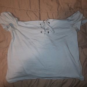 Blue off the shoulder crop top